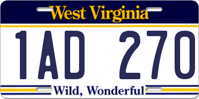 WV license plate 1AD270