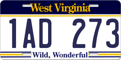 WV license plate 1AD273