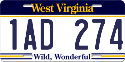 WV license plate 1AD274