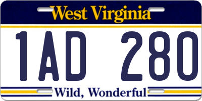 WV license plate 1AD280