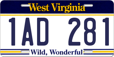 WV license plate 1AD281