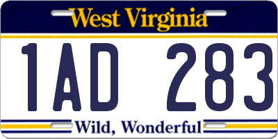 WV license plate 1AD283