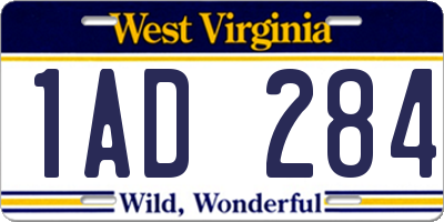 WV license plate 1AD284