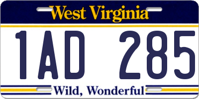 WV license plate 1AD285