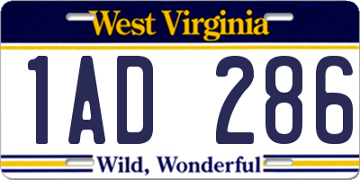 WV license plate 1AD286