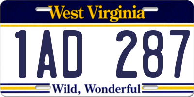 WV license plate 1AD287