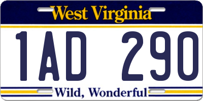 WV license plate 1AD290