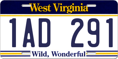 WV license plate 1AD291