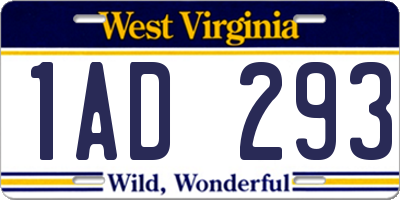 WV license plate 1AD293