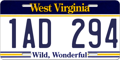 WV license plate 1AD294