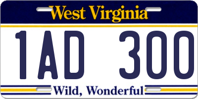 WV license plate 1AD300