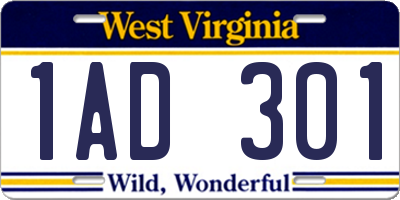 WV license plate 1AD301