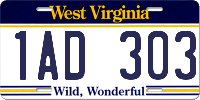 WV license plate 1AD303