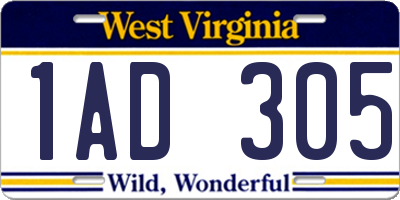 WV license plate 1AD305