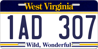 WV license plate 1AD307