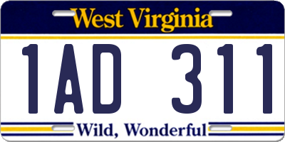 WV license plate 1AD311