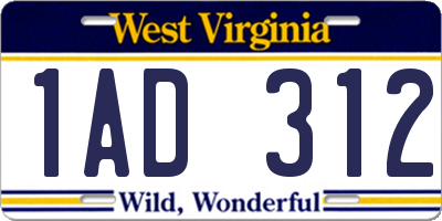 WV license plate 1AD312