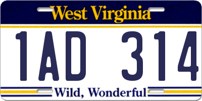 WV license plate 1AD314