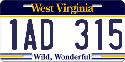 WV license plate 1AD315