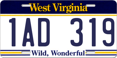 WV license plate 1AD319