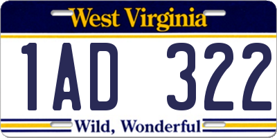 WV license plate 1AD322