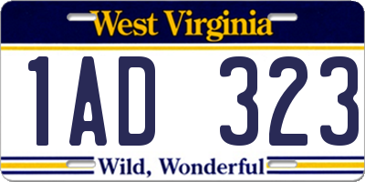 WV license plate 1AD323