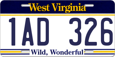 WV license plate 1AD326