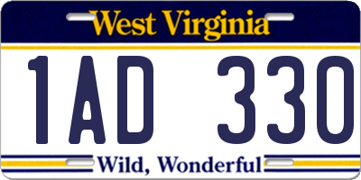 WV license plate 1AD330