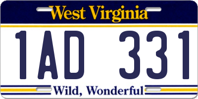 WV license plate 1AD331