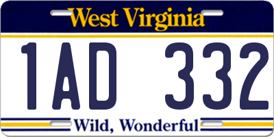 WV license plate 1AD332