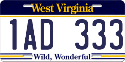 WV license plate 1AD333