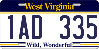 WV license plate 1AD335