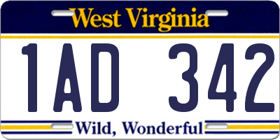 WV license plate 1AD342