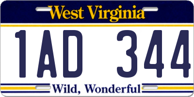 WV license plate 1AD344