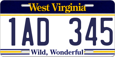 WV license plate 1AD345