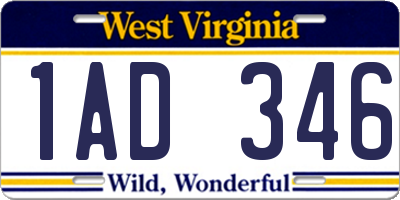 WV license plate 1AD346