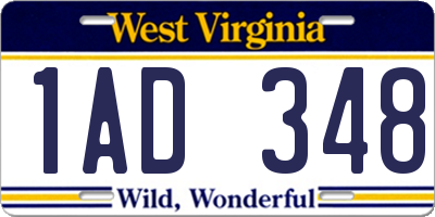 WV license plate 1AD348