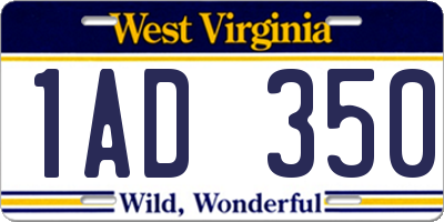 WV license plate 1AD350