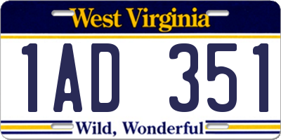 WV license plate 1AD351