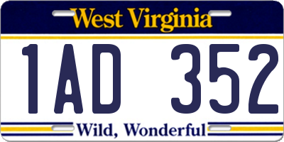 WV license plate 1AD352