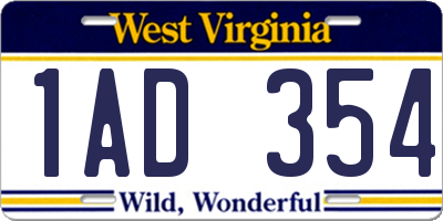 WV license plate 1AD354