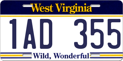 WV license plate 1AD355