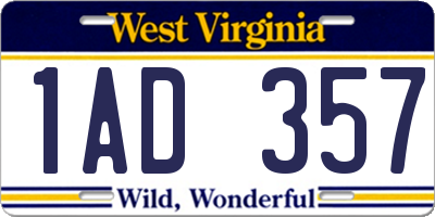 WV license plate 1AD357