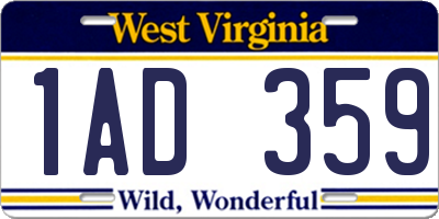 WV license plate 1AD359