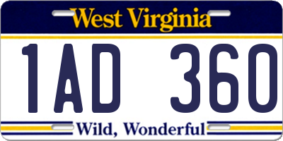 WV license plate 1AD360