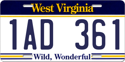 WV license plate 1AD361