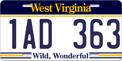 WV license plate 1AD363