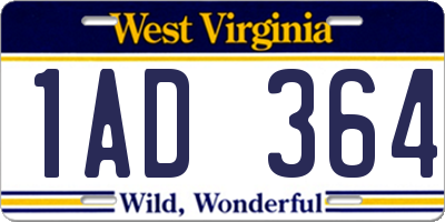 WV license plate 1AD364