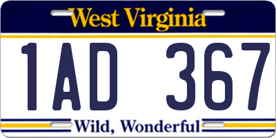 WV license plate 1AD367