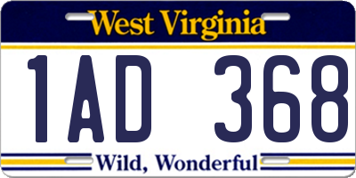 WV license plate 1AD368